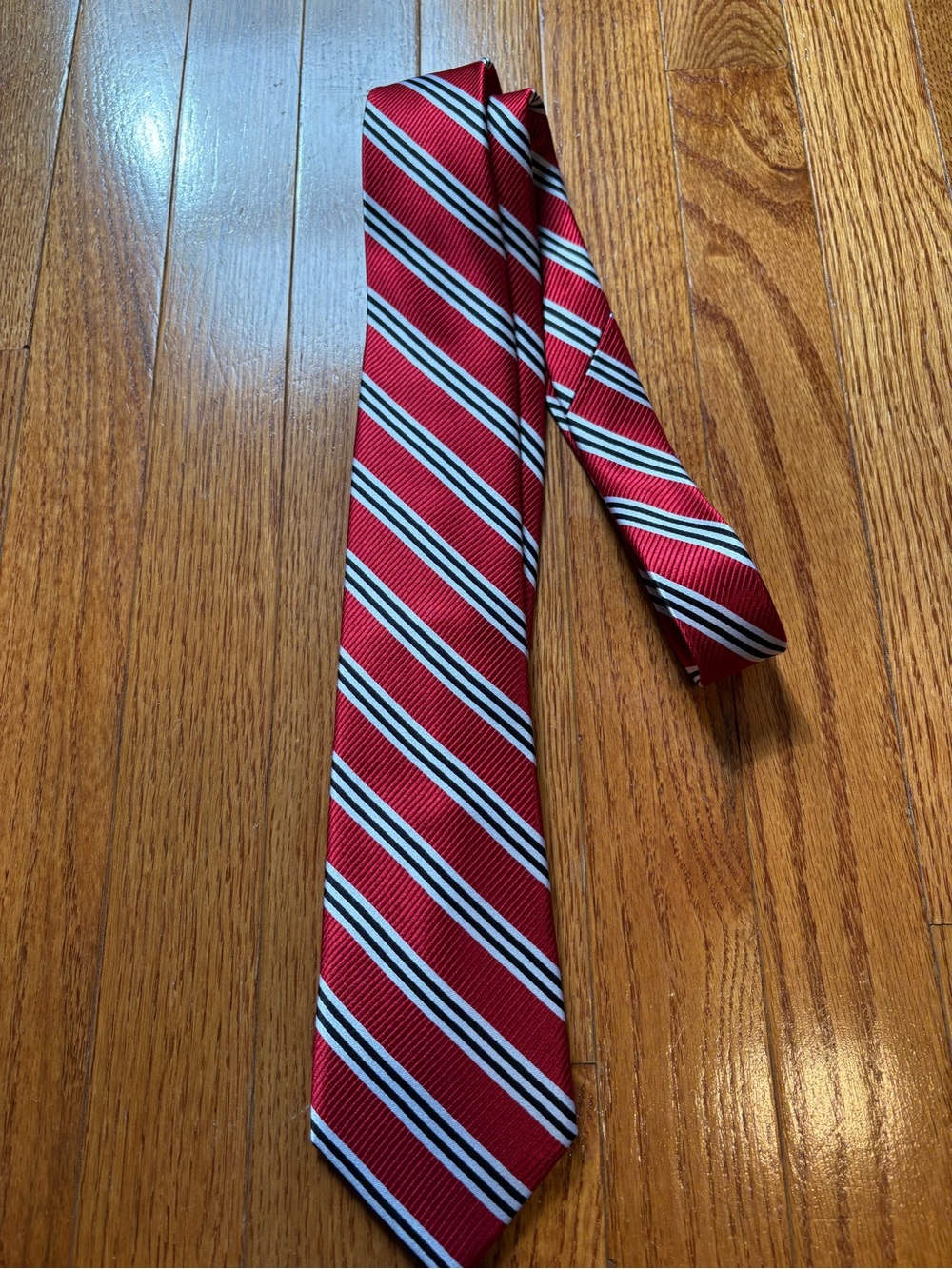 Red Diagonal Stripe Men's Tie - Sleek Professional Tie Bar Silk Stain Resistant